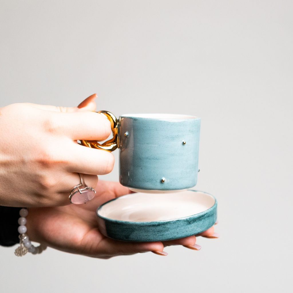 The Pixie Collection | Ceramic Cup & Saucer | Gold Painted Accents