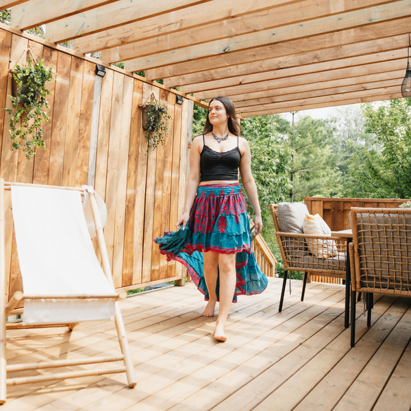 Boho Vintage Blue & Purple Ruffle Skirt