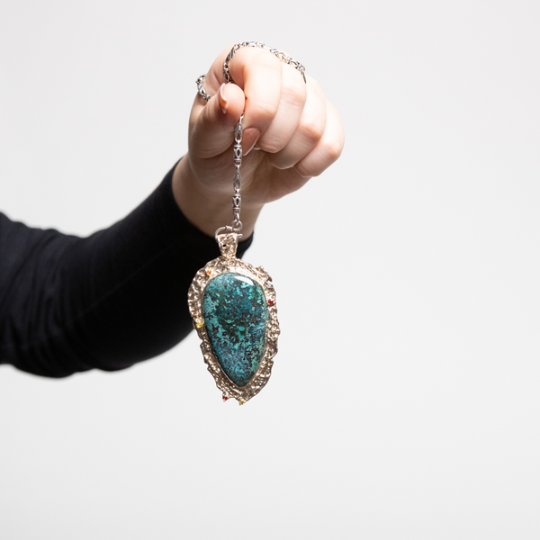 Shattuckite With Multi Colour Sapphires Pendant | Gemstone Collection