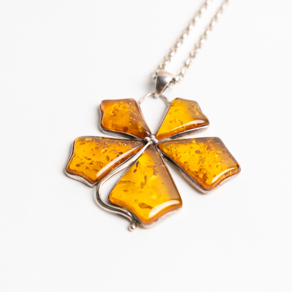 Cognac Flower Pendant | Amber Collection | Genuine Baltic Amber