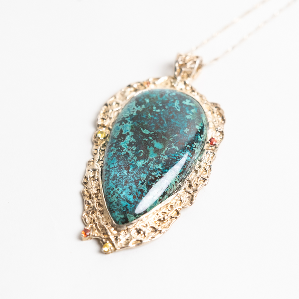 Shattuckite With Multi Colour Sapphires Pendant | Gemstone Collection