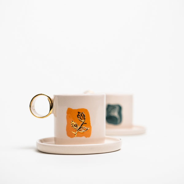 The 4 Seasons Collection | Ceramic Cup & Saucer | Gold Painted Accents