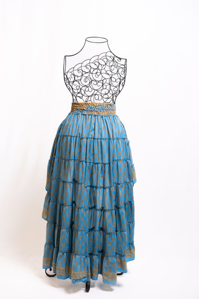 Boho Vintage Blue Ruffle Skirt