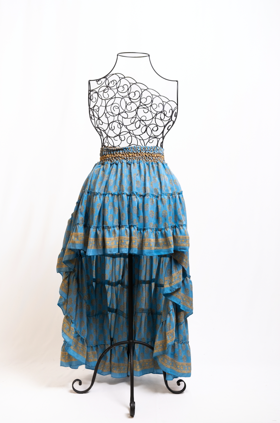 Boho Vintage Blue Ruffle Skirt