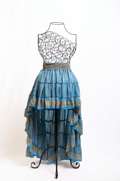 Boho Vintage Blue Ruffle Skirt