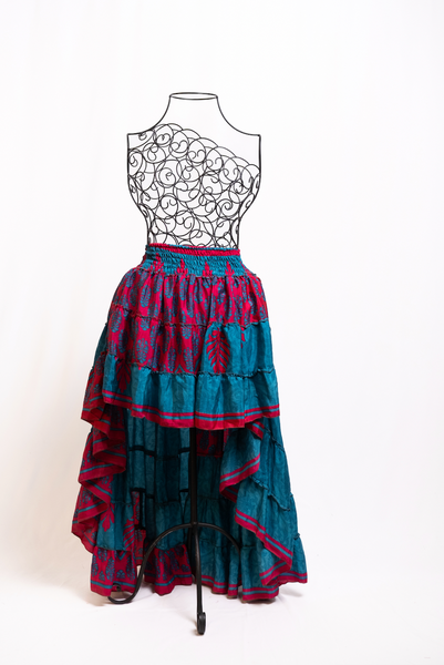 Boho Vintage Blue & Purple Ruffle Skirt