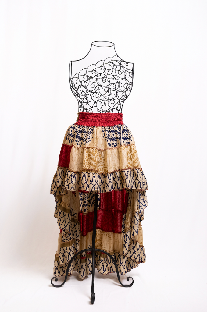 Boho Vintage Red & Gold Ruffle Skirt