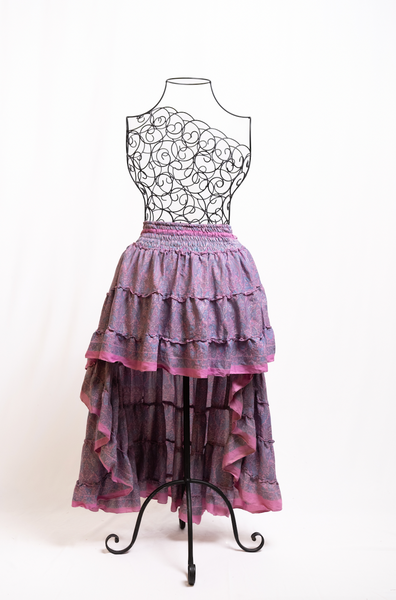 Boho Vintage Purple & Pink Ruffle Skirt