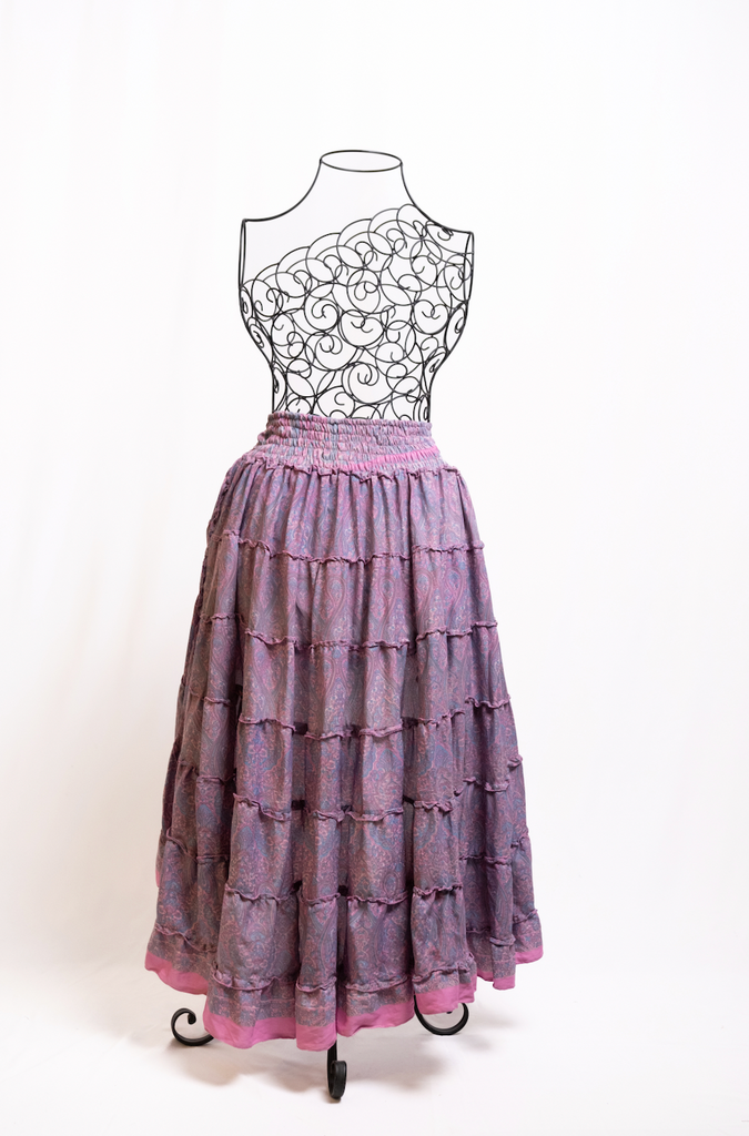 Boho Vintage Purple & Pink Ruffle Skirt