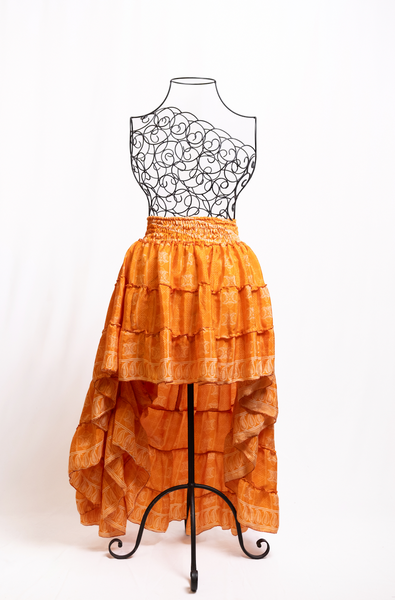 Boho Vintage Orange Ruffle Skirt