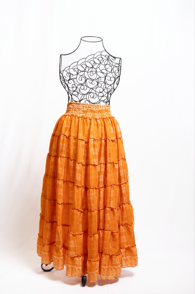 Boho Vintage Orange Ruffle Skirt