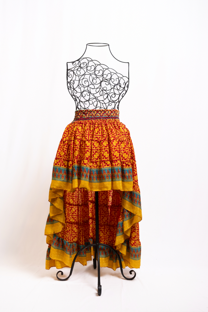 Boho Vintage Orange & Teal Ruffle Skirt