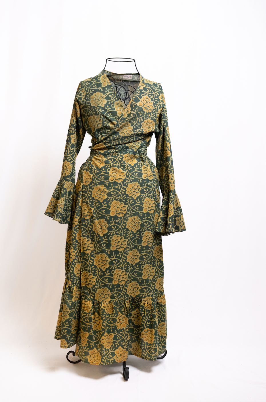 Boho Vintage Green & Yellow Long Sleeve Dress – Tamila Designs