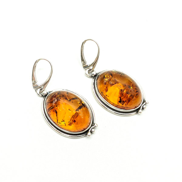 Cognac Oval Earrings  | Amber Collection | Genuine Baltic Amber