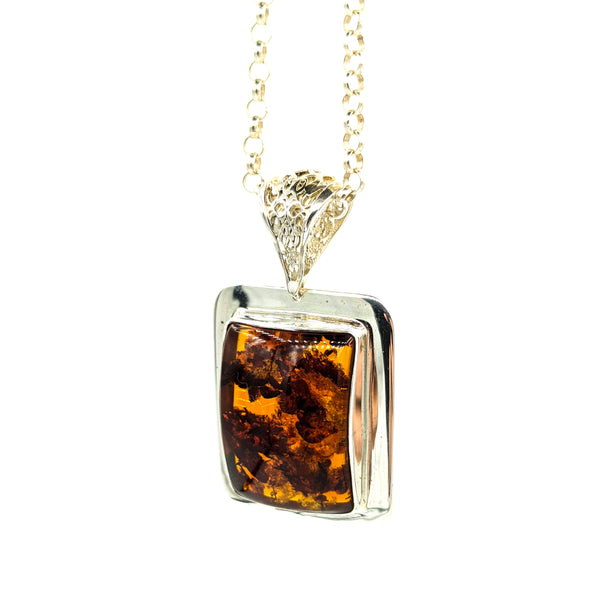 Cognac Rectangular Pendant | Amber Collection | Genuine Baltic Amber